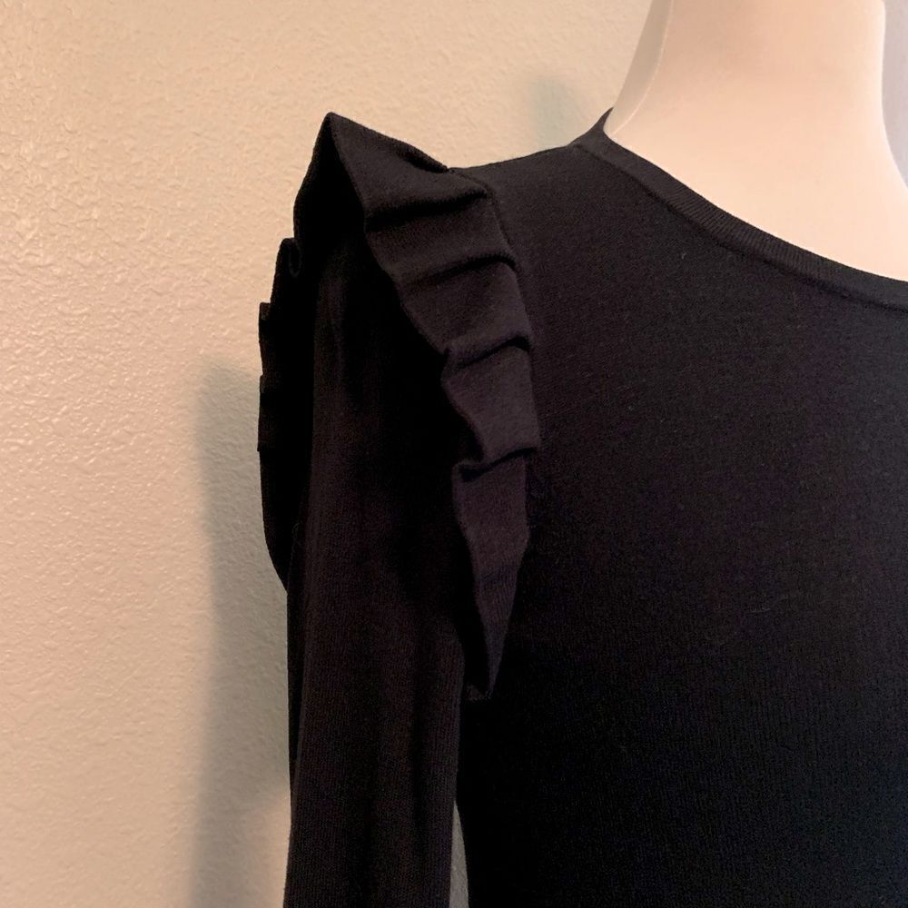 Ann Taylor black crew neck sweater with ruffles on shoulder detail. NWT - Picture 2 of 3